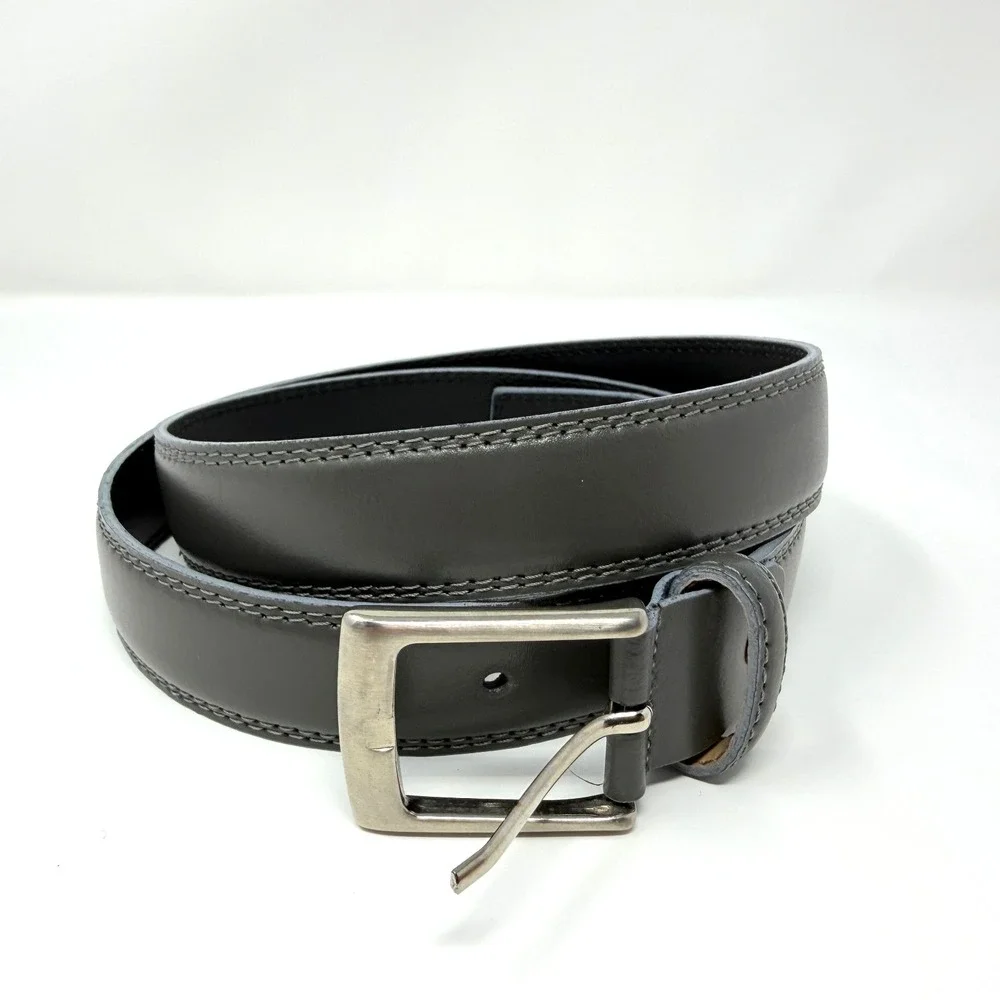 Vera Pelle Gray Leather Belt Men's‎ Size 37–41 Silver Buckle Made in Italy